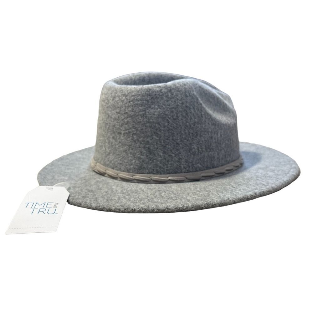 NWT Time and Tru Heather Gray Banded Fedora Hat One Size Adjustable